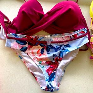 Maroon and floral bikini set